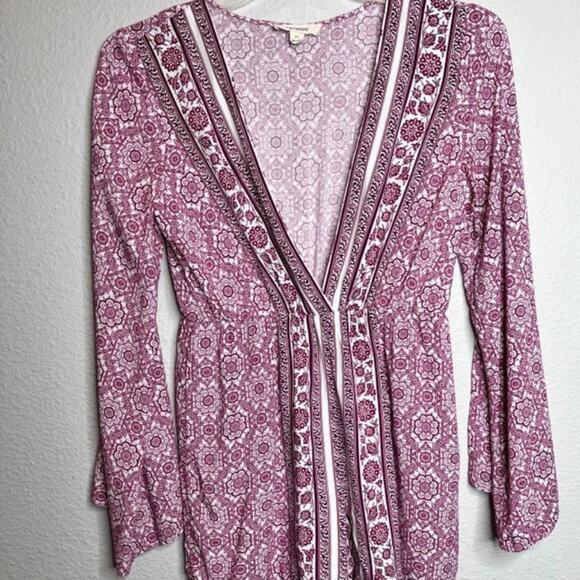 One the Land Stylish Geometric Design Open-Front Romper Long Sleeve Plum Sz Med - Picture 6 of 16